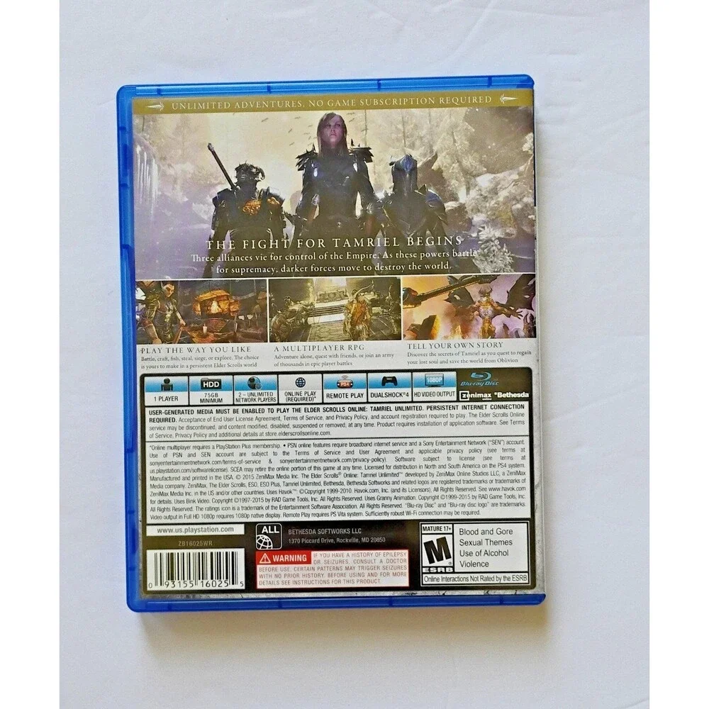 The Elder Scrolls Online Tamriel Unlimited PS4 Game Complete